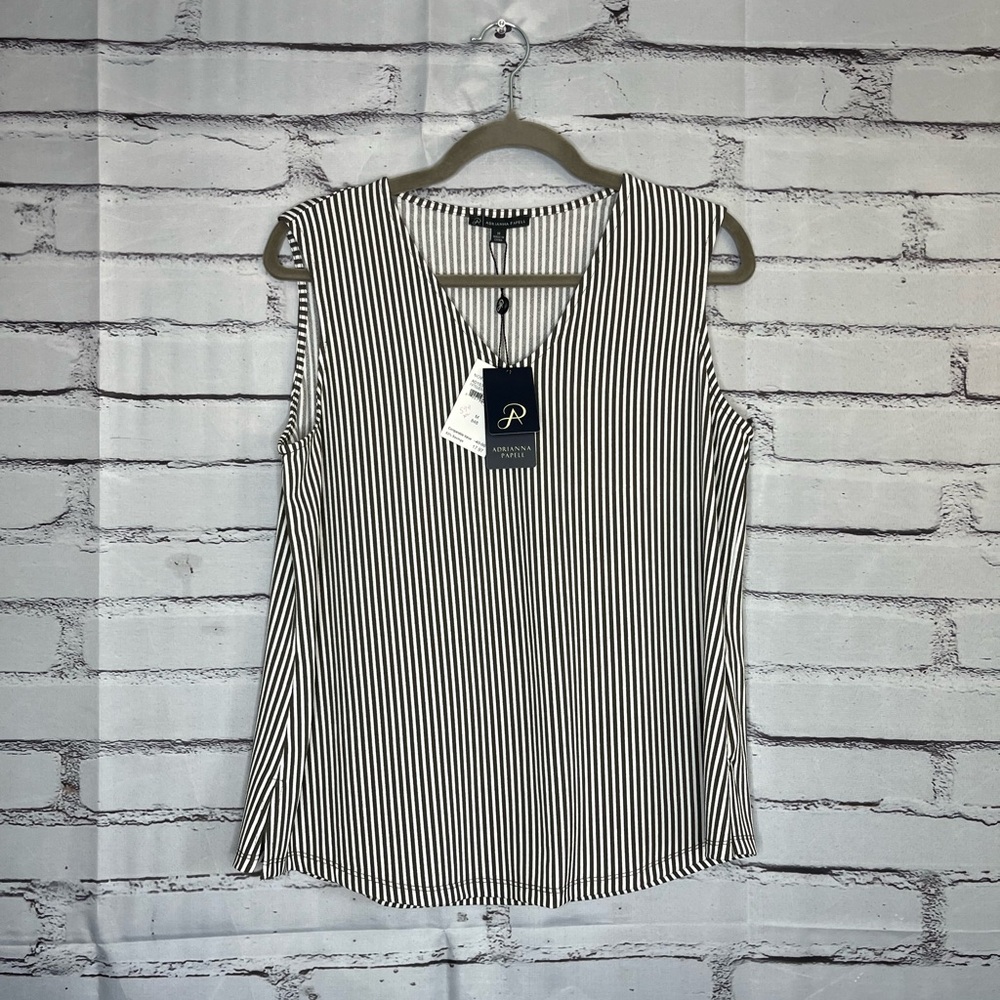 Adrianna Papell Black and White Fitted Sleeveless Striped Tank Top NWT SZ M